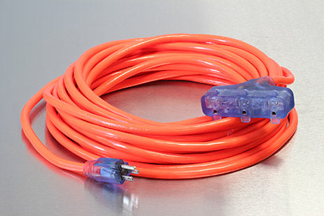 100 Foot 12/3 SJTW Industrial Grade Lighted Triple Tap Extension Cord